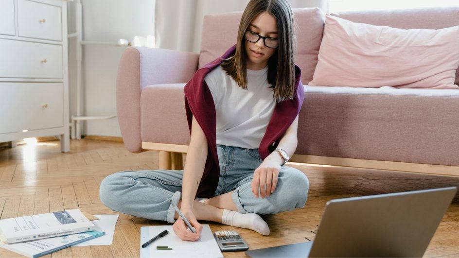 Female student studying and developing her executive functional skills